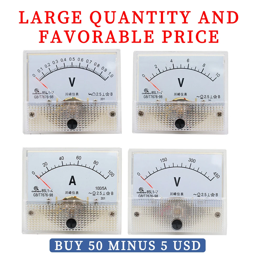 85L1 AC Analog Voltage Meter Panel 3V 5V 10V 20V 50V 150V 250V 300V 500V Gauge Voltage Mechanical Voltmeter