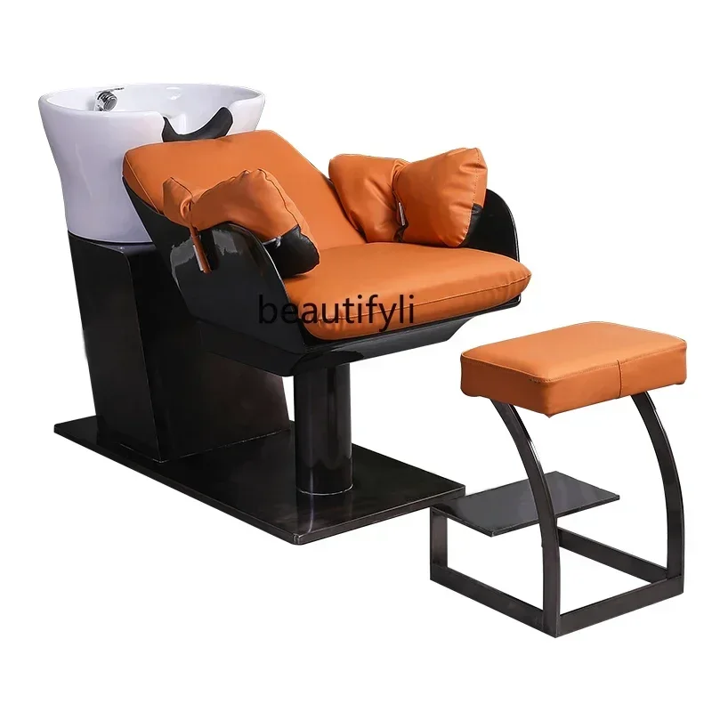 

xxqBarber Shop Shampoo Chair Hair Salon Fashion Simple Ceramic Deep Basin Half Lying Flushing Bed for Hair Salon