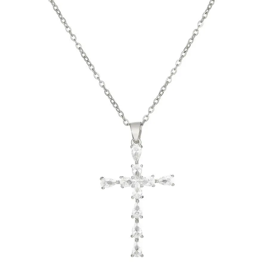 1PC ashion Sparkling Crystal Zircon Cross Pendant  For Women Girls Metal Cross Thin Chain Choker Party Jewelry F1995