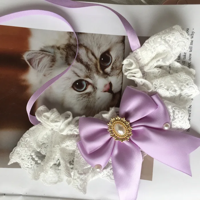 Pearl Dog Collar Jewelled Silk Wedding Cat Puppy Ribbon Scarf Pendant Pet Bows Necklace Satin New Kitten Accessories Bowtie Gift