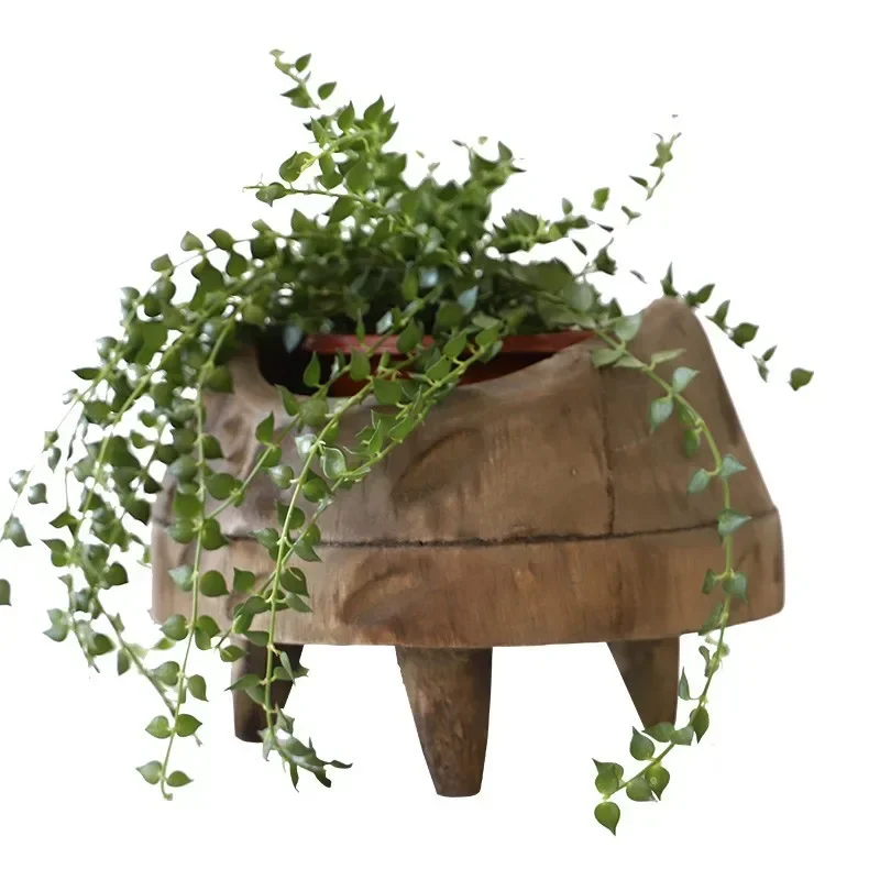 

retro and old wabi style wooden vase ornament, living room entrance flower arrangement