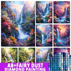 Fairy Dust AB Diamond Art Painting New Collection Mountain and Waterfall Scenery 5d Diy Mosaic Cross Stitch Kits Home Decor