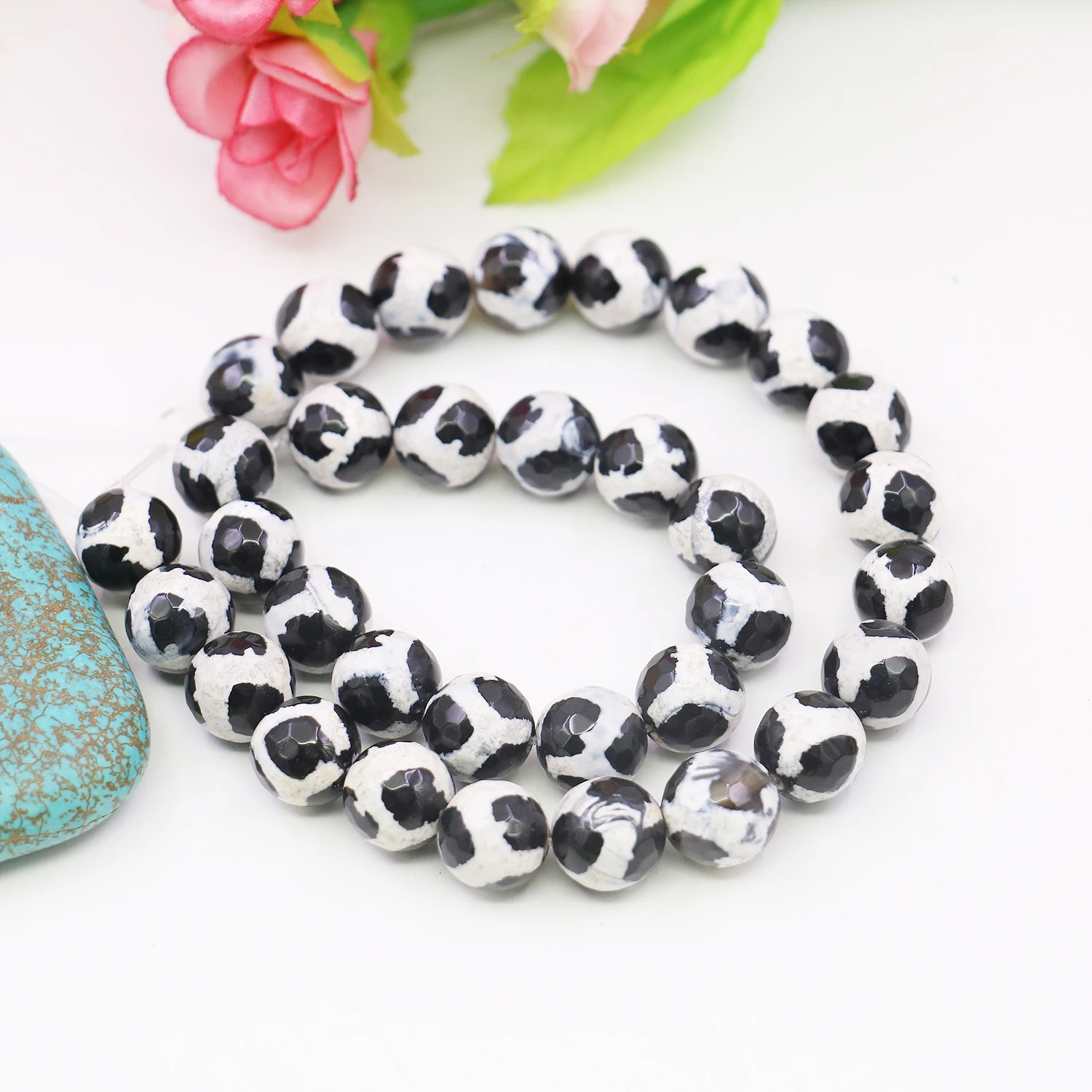 6/8/10mm Natural Agate Stone Round Faceted Black&White Zebra Gemstone Loose Beads DIY Onyx Women Girl Jewelry Making Design