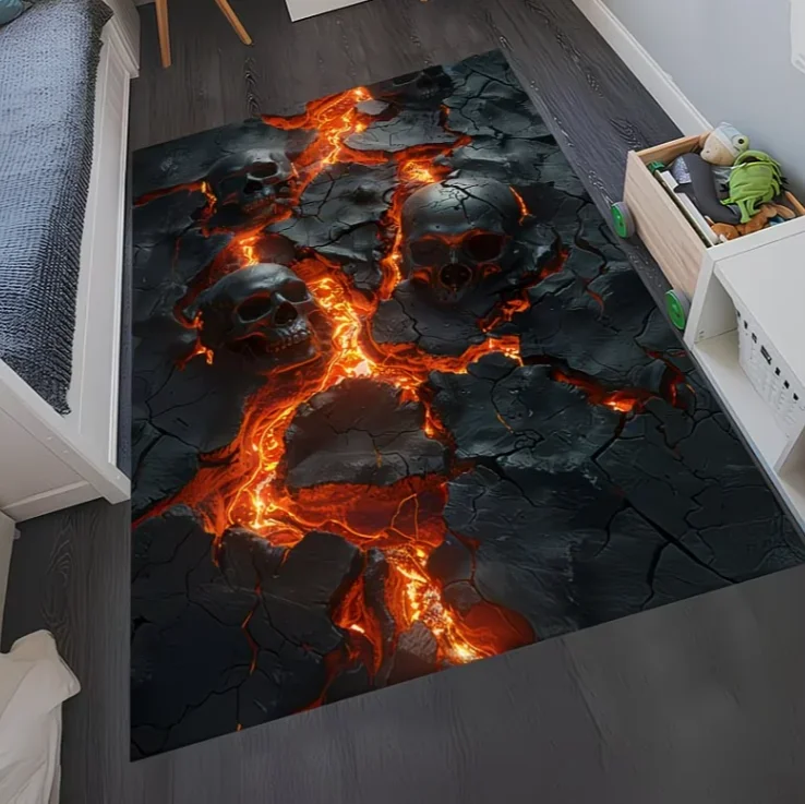 3D Lava Crack Horror Skull Fashion Non-Slip Carpet Doormat Outdoor Carpet Yoga Mat Bedroom Living Room Balcony Decorative Carpet