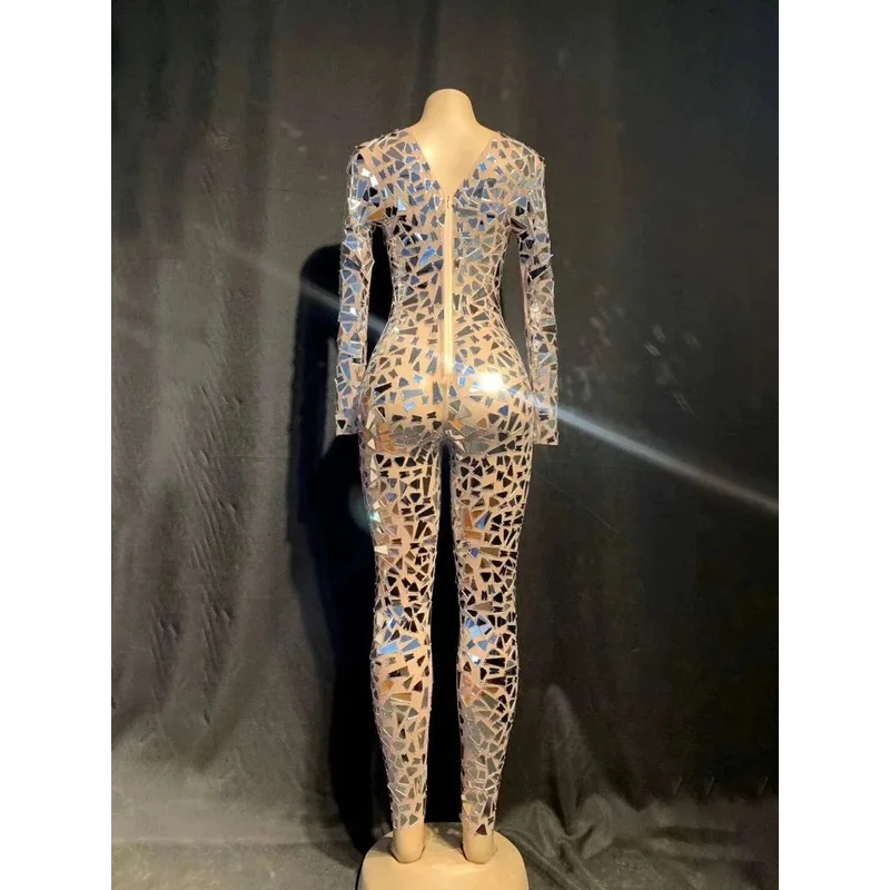 بذلة نسائية شفافة لامعة بأكمام طويلة ، حفلة ملهى ليلي ، زي عيد ميلاد ، مغنية ، ملابس مسرح راقصة ، مرايا ، موضة