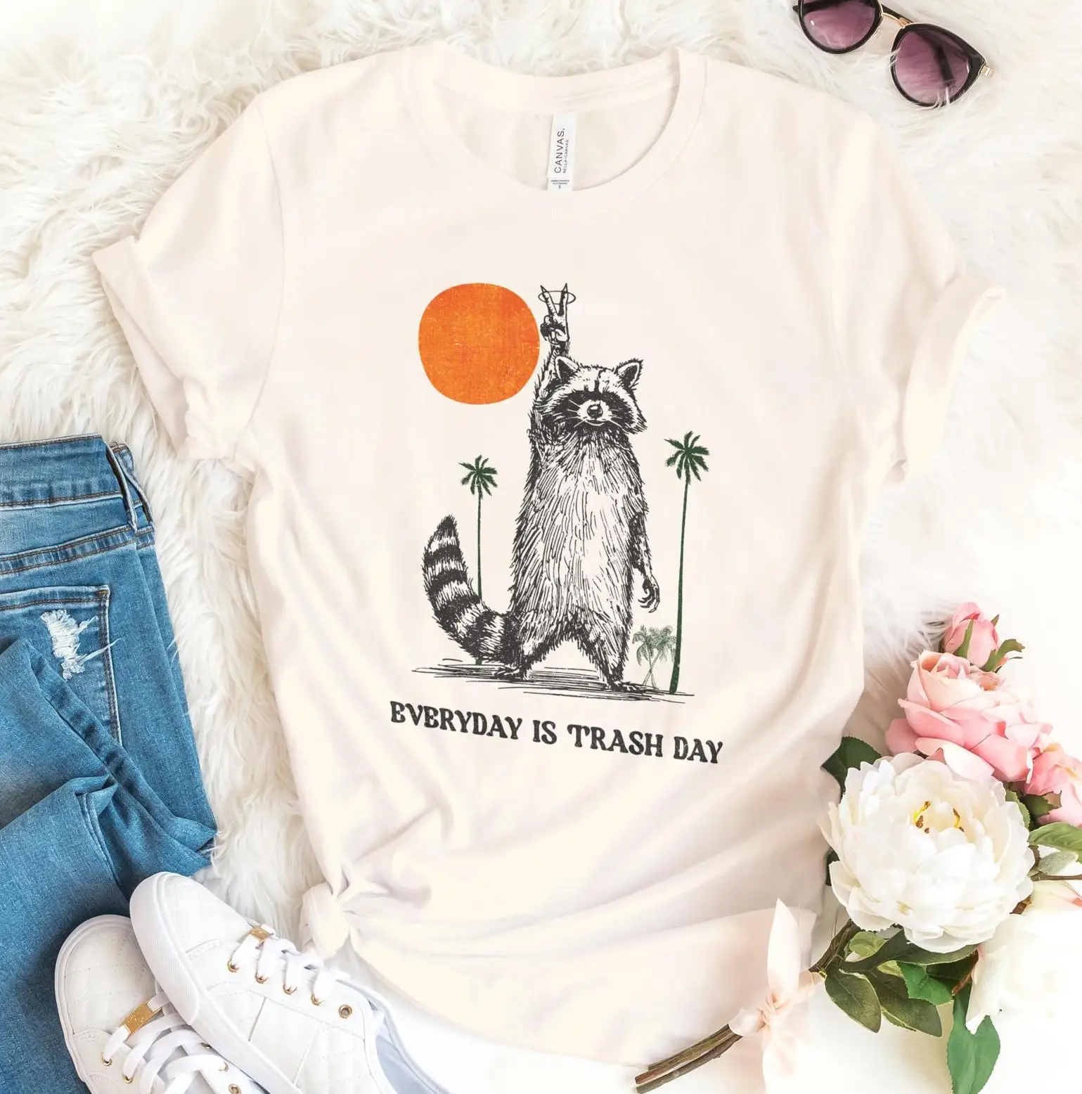 Everyday Is Trash Day T Shirt Funny Raccoon Retro Stay Trashy Animal Meme