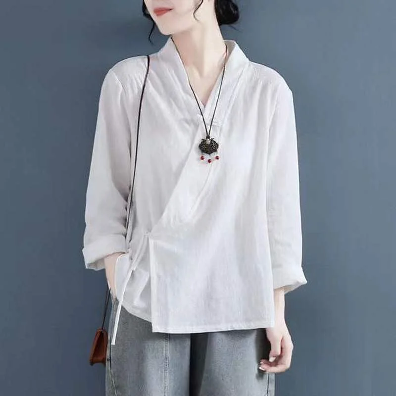 

Women Traditional Chinese Style Retro Qipao Tops Casual Cotton Linen Hanfu Zen Tea Kung Fu Tai Chi Cardigan Oriental Clothing