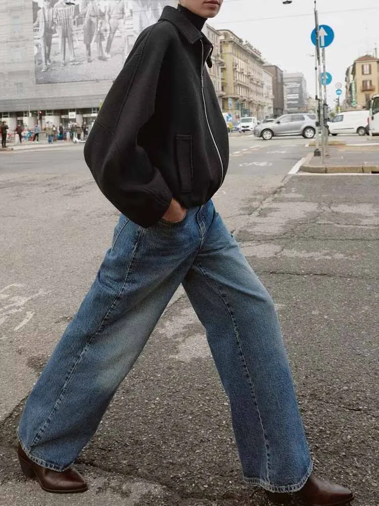 

Европейский и американский стиль, осенняя новая модная тенденция, простая женская молния, украшение, свободная пышная универсальная куртка, топ