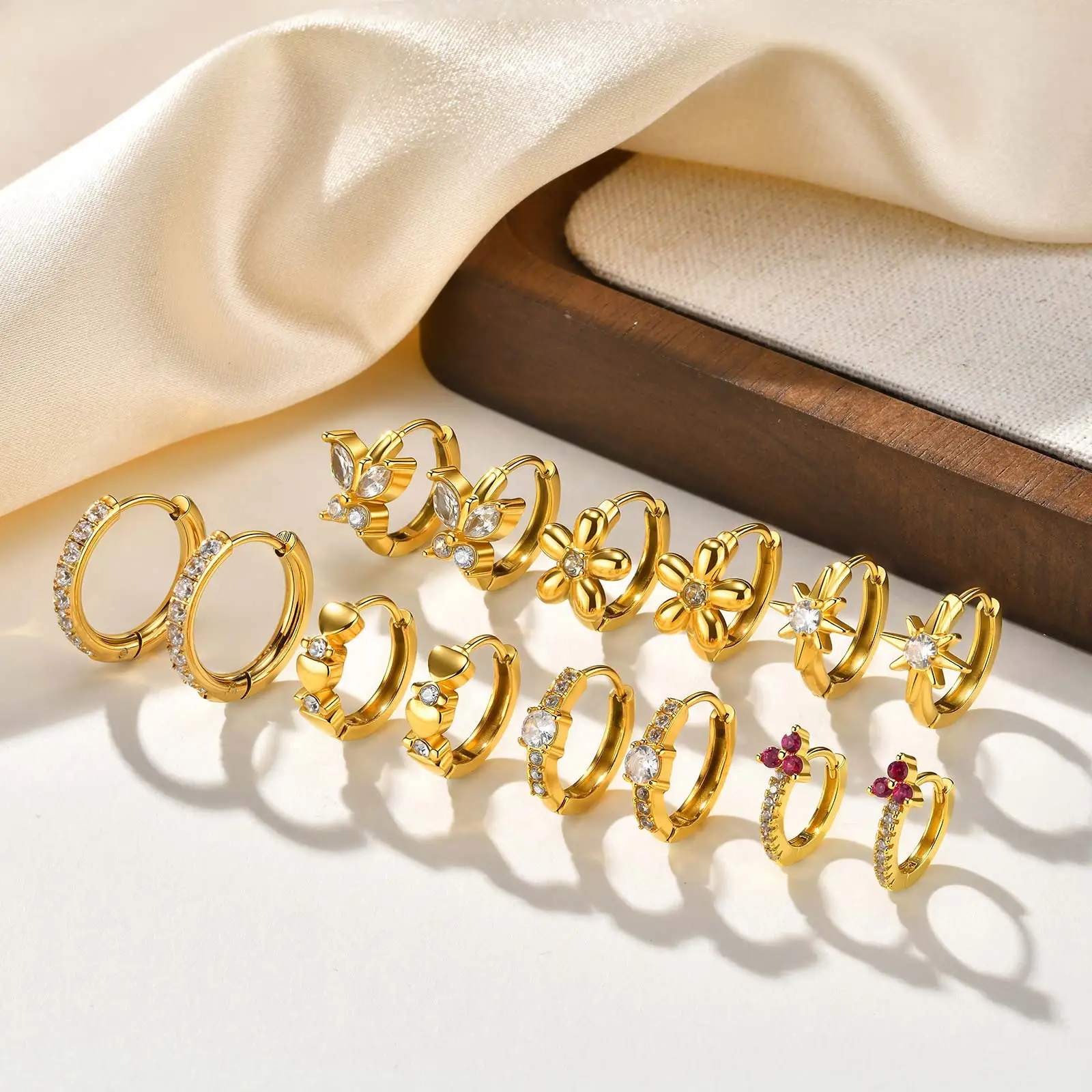 18K Gold Plated Stainless Steel Cubic Zirconia Huggie Hoop Earrings, Hypoallergenic Small Earrings for Women Stylish Jewelry