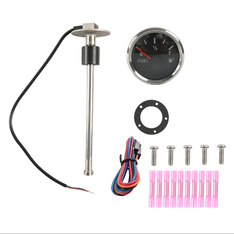 52MM Fuel Gauge with Fuel Level Sensor 200MM 0-190Ohm Oil Tank Level Indicator Meter for Boat