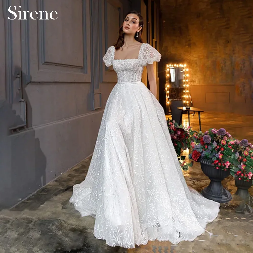 

Sirene Elegant Long White Wedding Dresses Square-Neck Floor-Length A-Line Brides Dress Women Tailor-Made Vestidos De Novias 2024