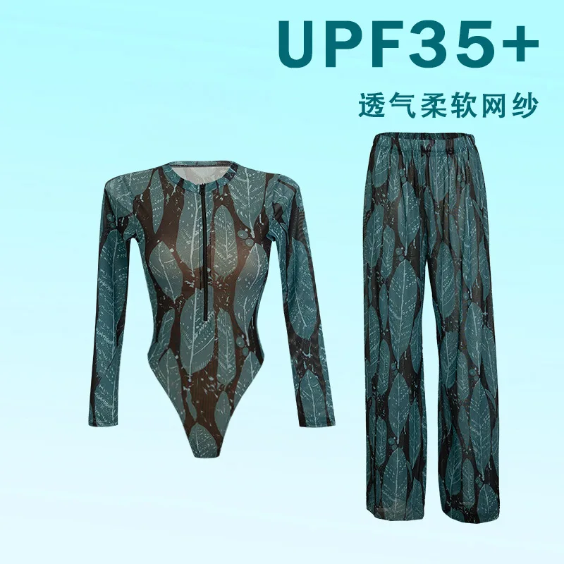 2026 Long Sleeve Sheer Sun Protection One-Piece Set Swimsuit Women Sexy Rash Guard Swimwear Bodysuit Beachwear With Cover up