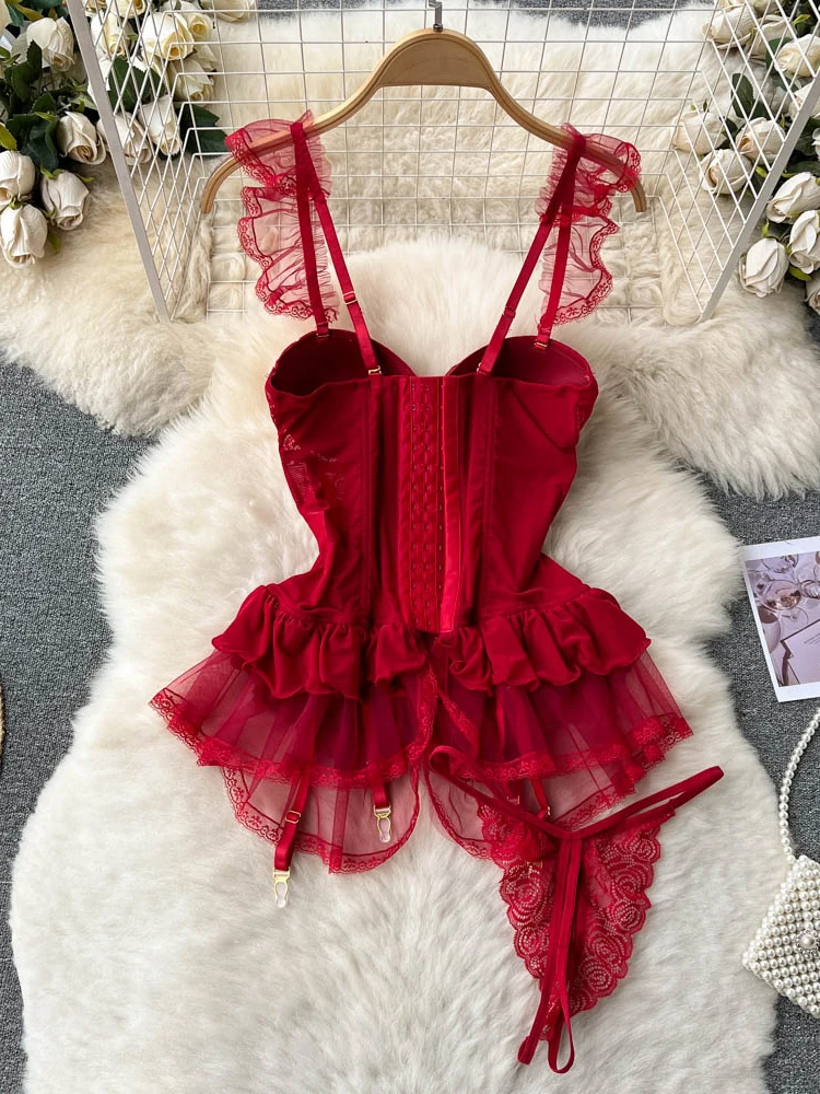 Kobiety Wino Czerwone A-line Mini Koronkowa Sukienka Vintage Sukienki na ramiączkach Y2k Egzotyczne Seksowne Czarne Sukienki Jednoczęściowe 2000s Coquette Clothes