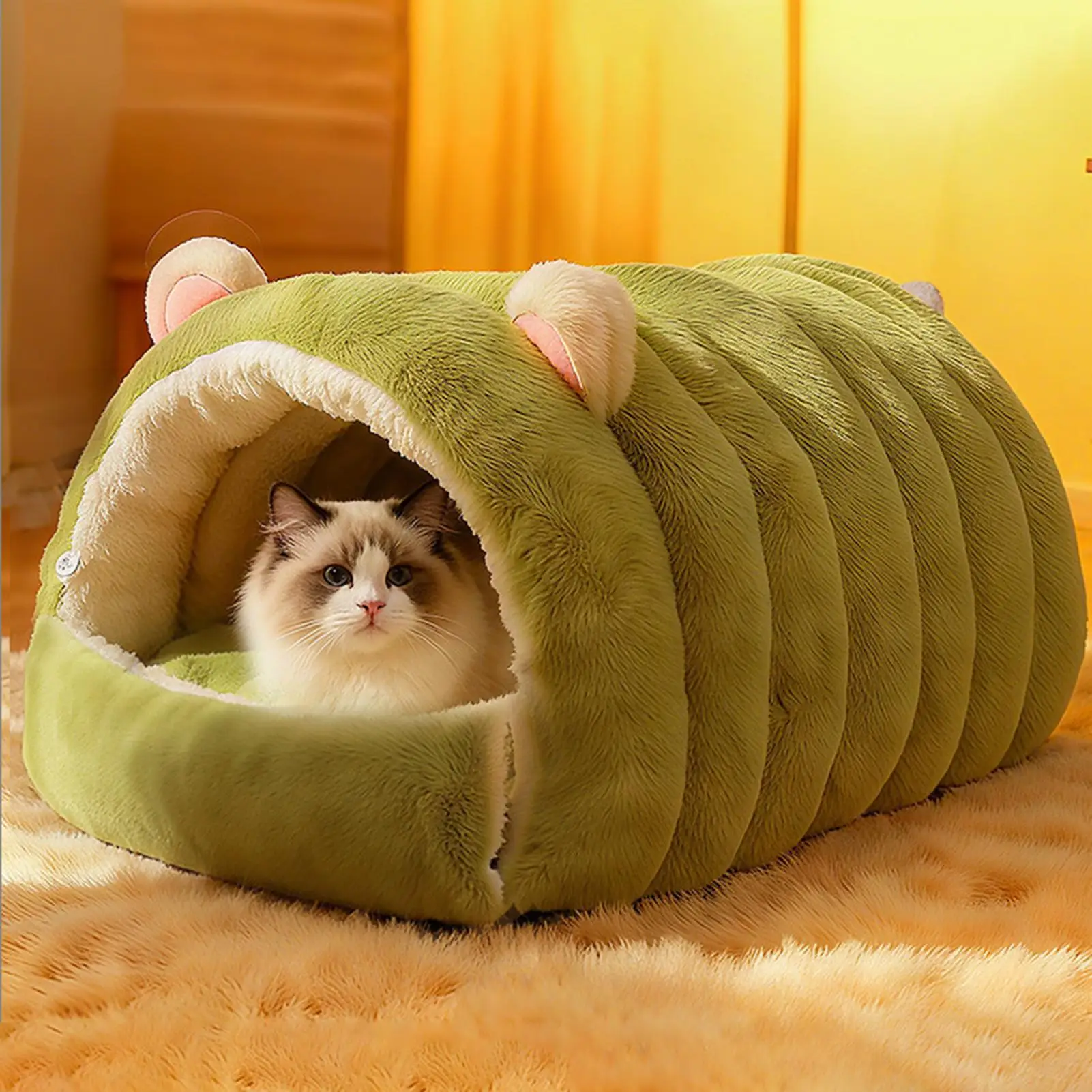 

Enclosed Cat Cave Bed Warm Soft Washable Kitten Bed Calming Nest Pet Bed for Home Dorm Apartment Bedroom Anxiety Relief Sleeping