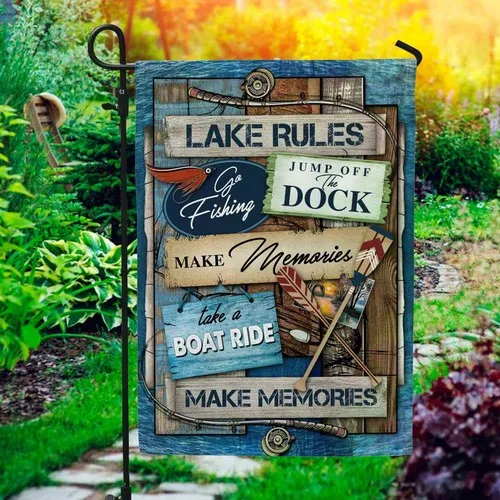 Lake Rules Slogan Go Fishing Make Memories Jump Off the Dock Flag Graden Flag XXH LLP LLX uui
