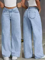 2026 New American Fashion Women's Loose Casual Wide Leg Straight Denim Jeans Baggy Streetwear Pants All Season Trousers - Image 3