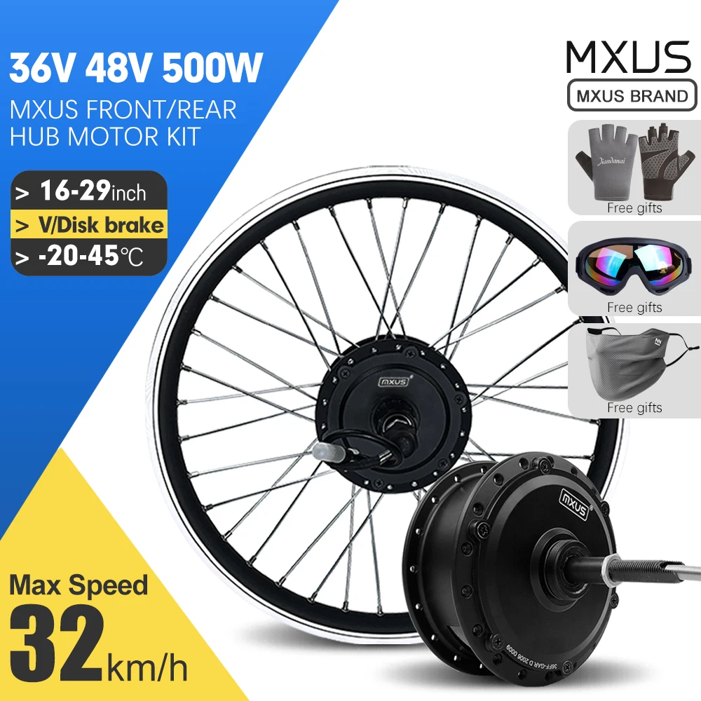 MXUS Brand Electric Bike Conversion Kit 36V 48V 500W e-bike Front Rear Hub Wheel Motor 16-29Inch 700C  For Ebike Conversion Kit