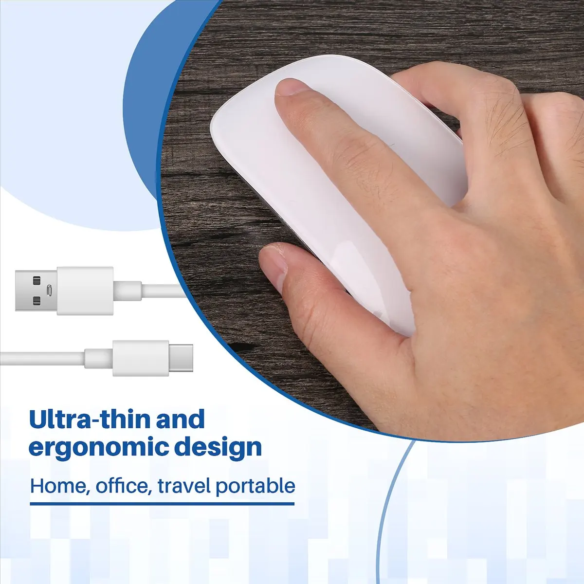 【DT56】Bluetooth Wireless Magic Mouse Silent Rechargeable Computer Mouse Slim Ergonomic PC Mice for (White)