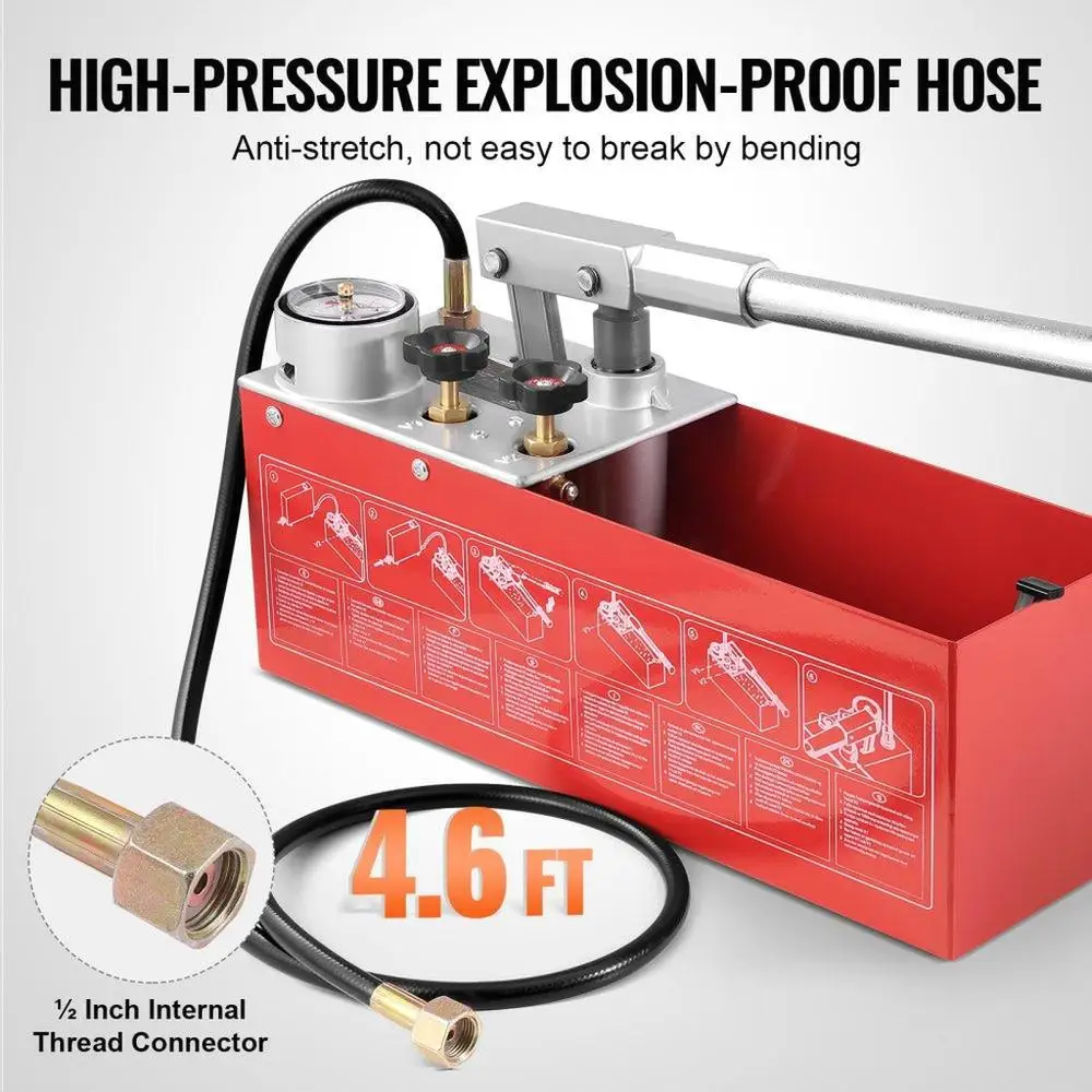 مضخة اختبار الضغط الهيدروستاتيكي 25 بار 362 رطل لكل بوصة مربعة اختبار المياه اليدوي 2.8 جالون خزان 4.6ft خرطوم 1/2 بوصة موصل #5