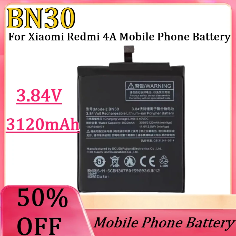 

New BN30 3120mAh 3.84V High Quality Battery For Xiaomi Redmi 4A Mobile Phone Battery
