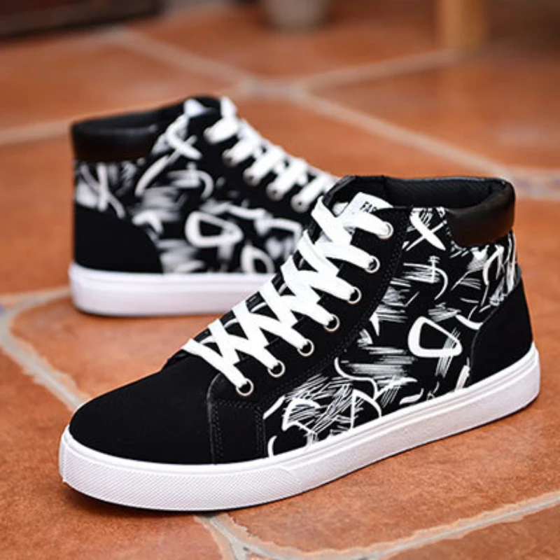 High Top Canvas Shoes for Men Fashion Platform Vulcanized Spring Winter 2024 Male Casual Sneakers Shoes Student image 5