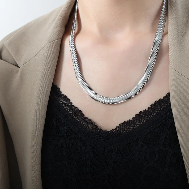 Ожерелье из нержавеющей стали с плоской змеиной цепью для женщин и мужчин, чокер в стиле хип-хоп, колье золотого и серебряного цвета, ювелирное изделие для пар