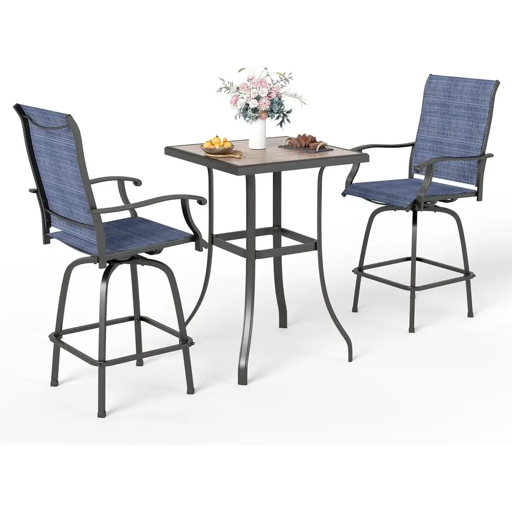 

Blue Swivel Bar Chairs & Wood-Like Square High Table Outdoor Patio Set