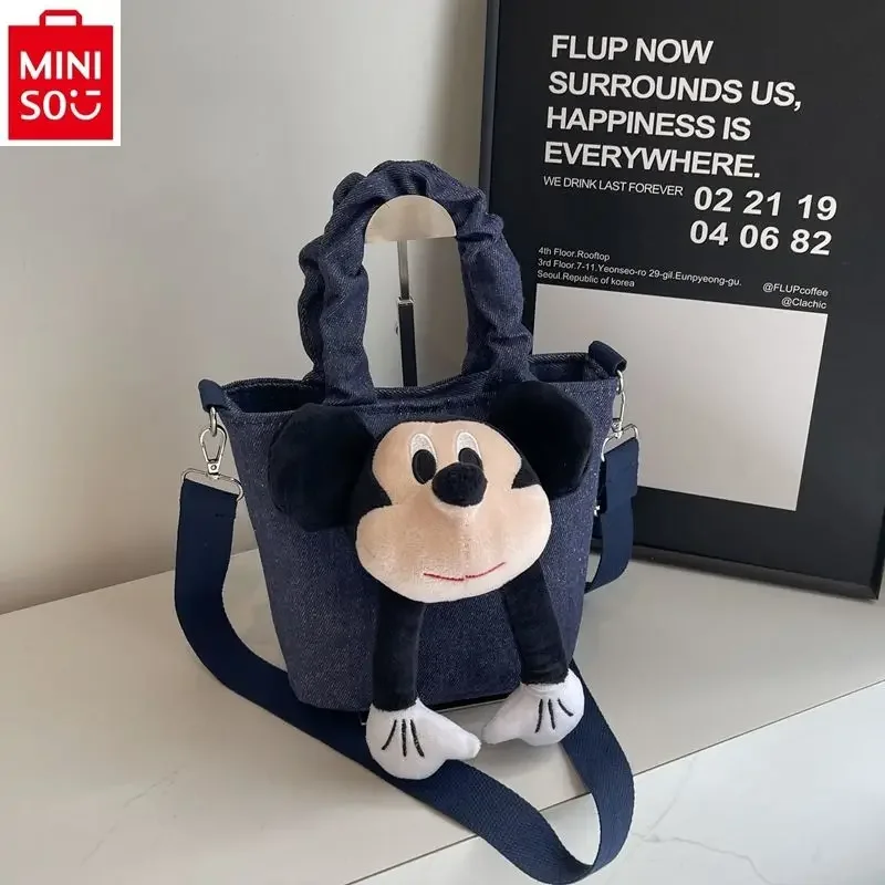 

MINISO Disney Cartoon Mickey Doll Cute Shoulder Bag for Women Retro High Quality Denim Personalized Versatile Handbag