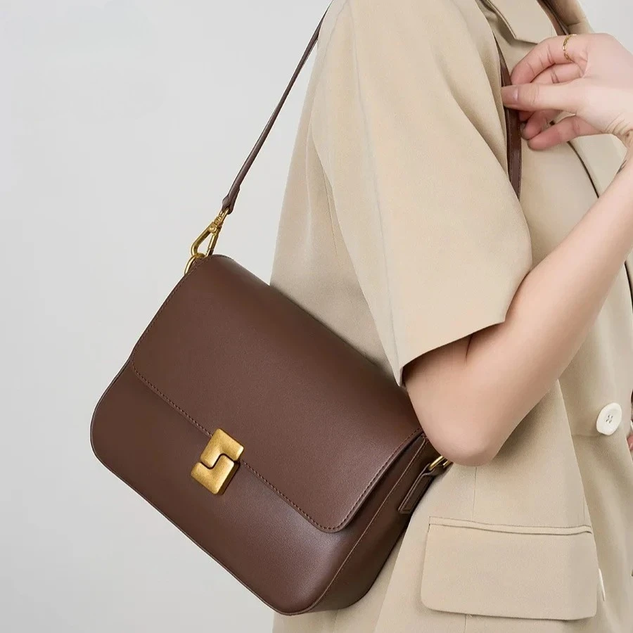 

100% Split Leather Small Square Shoulder Bag Women High Quality Cowhide Daily Commute Crossbody Armpit Bag