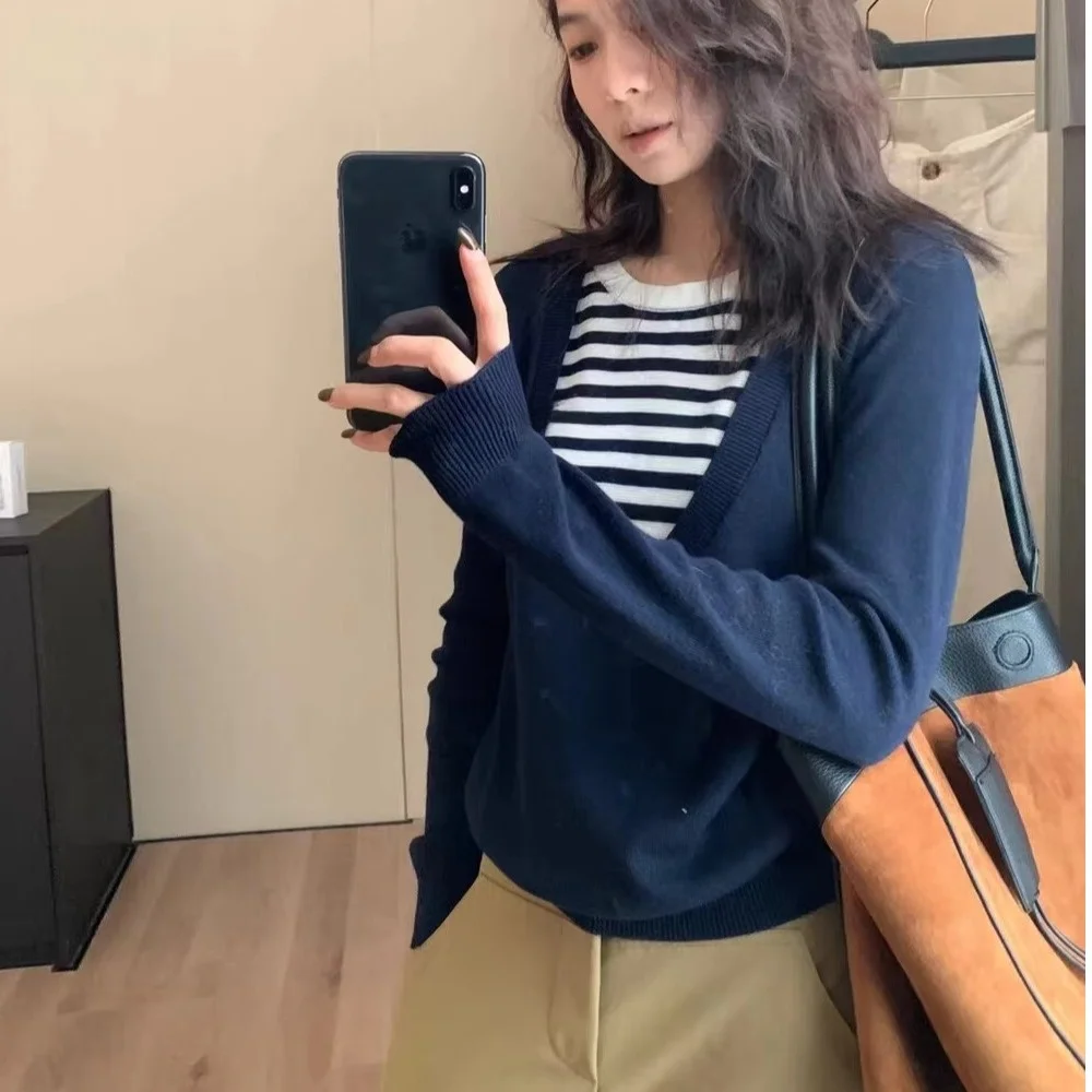 Женский вязаный свитер Long Sve, осень-зима, новый корейский дизайн, INS, полосатый топ из двух предметов