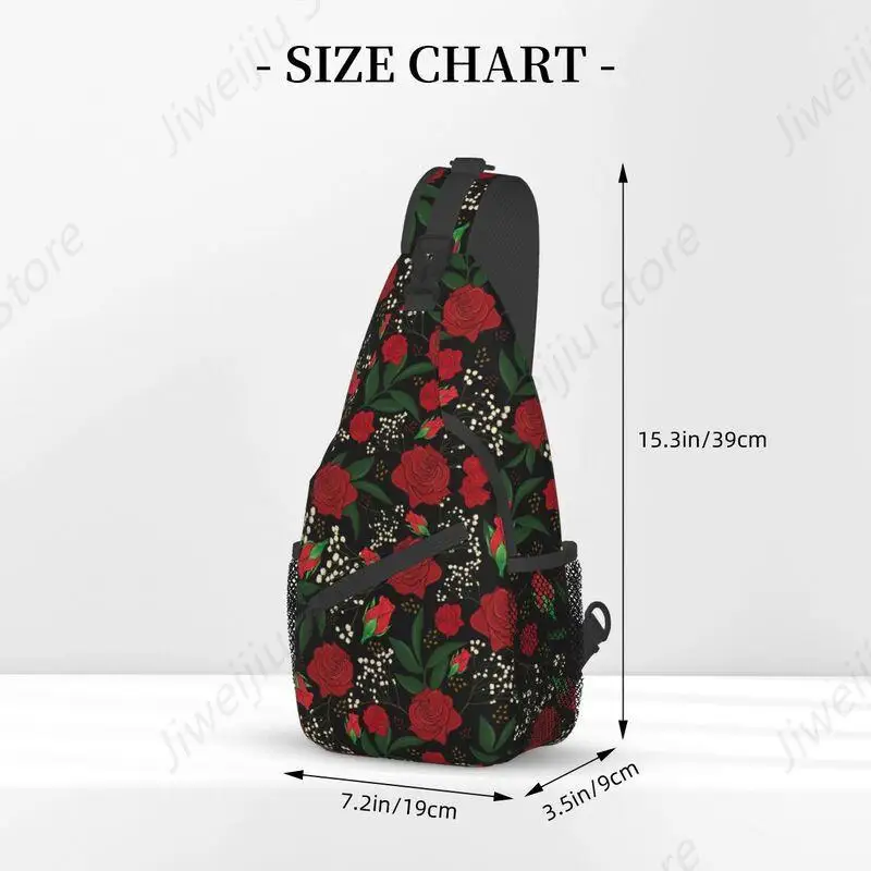 Vintage rosas vermelhas flor branca estilingue peito crossbody saco masculino legal padrão floral mochila de ombro para acampamento ciclismo