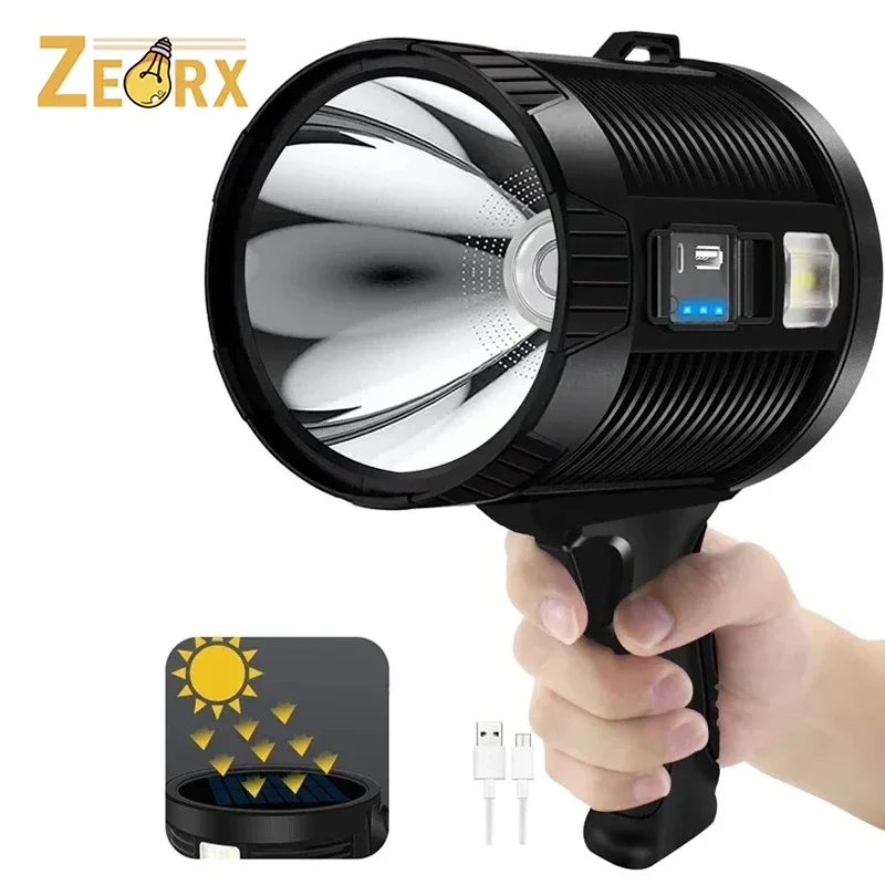 

6 Modes Rechargeable Spotlight, Super Bright 90,000 Lumens Handheld Hunting Flashlight Led Spot Light with Cob Light for Outdoor