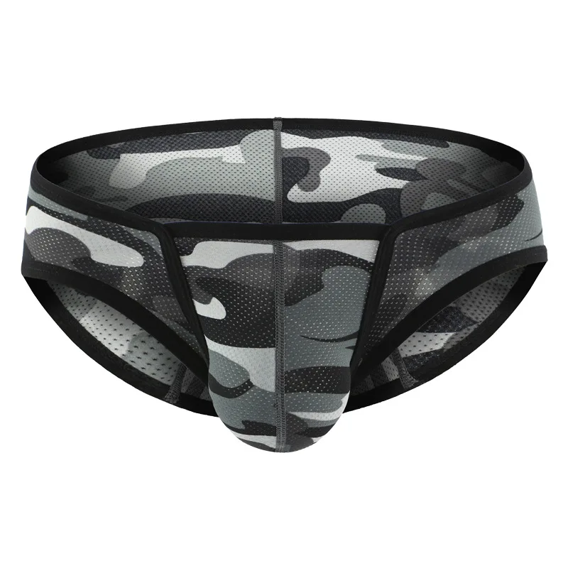 Camo Mesh Briefs for Men Erotic Low Waist 3D Contoured Pouch Breathable Nylon Bulge Underwear Teenager Fashion Sports Underpants
