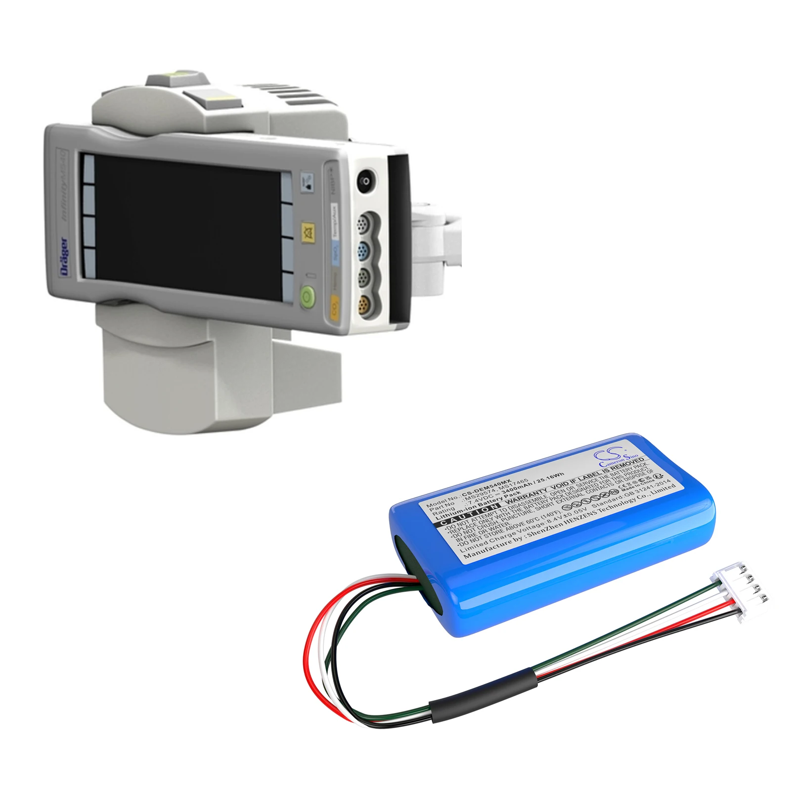 

OrangeYu 7.4V 3400mAh Medical Battery MS17465,MS29574 for Draeger Infinity M540,M540 Monitor, monitor M450 +TOOL