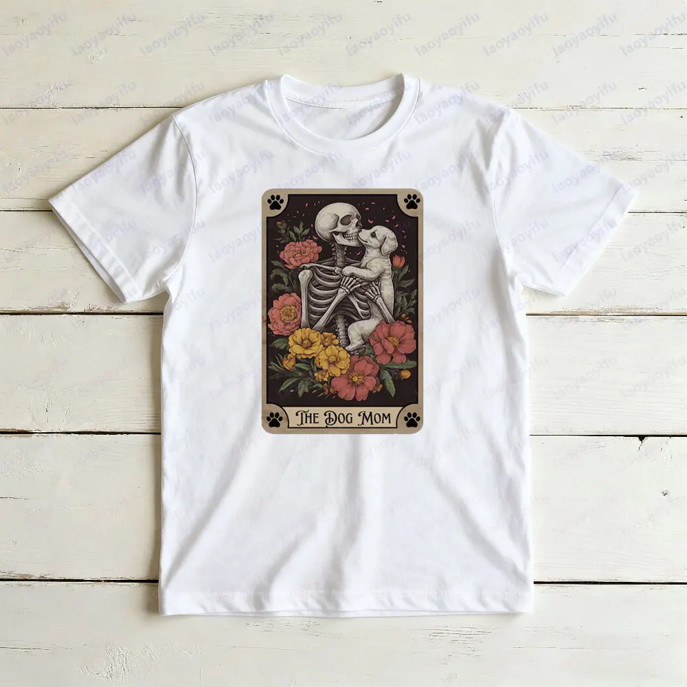 الكلب أمي التارو بطاقة قميص القوطية الكلب ماما التي شيرت هدية عيد الأم تي شيرت الرجعية الهيكل العظمي الكلب عاشق المحملة المرأة الحياة اليومية القمم #2