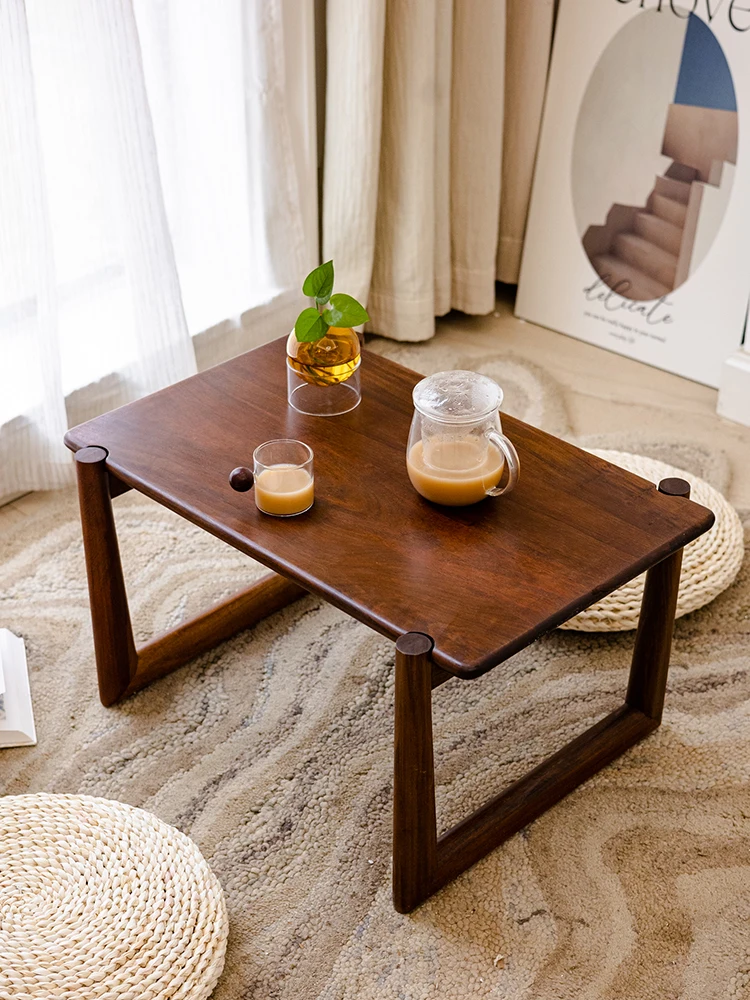 Sandalwood tatami rice small tea table Solid wood floating window tea table Japanese style kang table Zen tea brewing table Bed