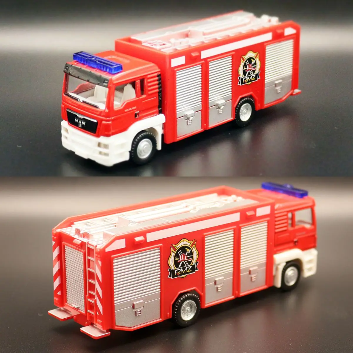 1/64 MAN Fire Engine Truck, Fire Police Urban Service Toy Car Model, RMZ CiTY Miniature Diecast Alloy Engineering Vehicle, Boy