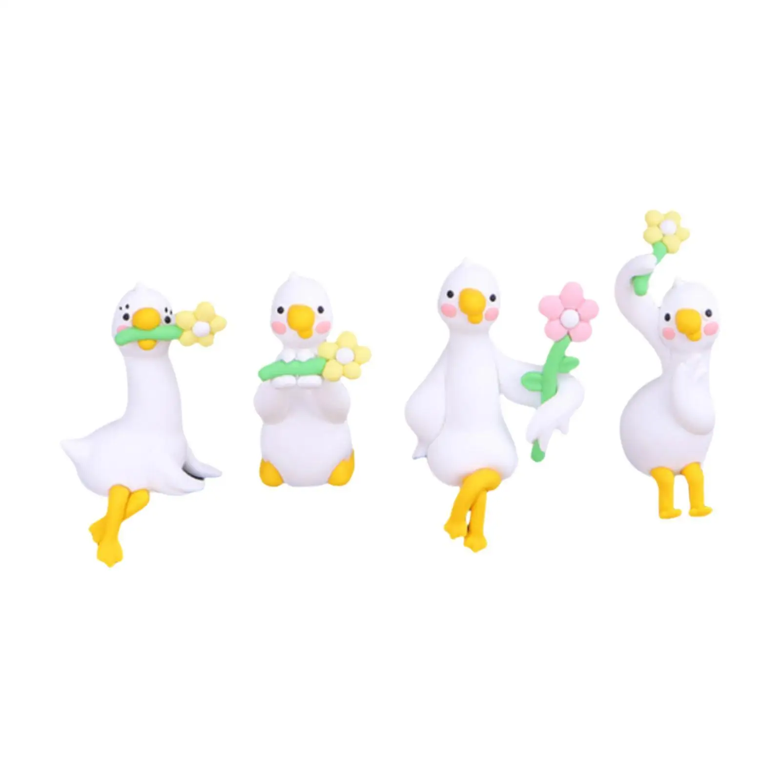 4x Mini Duck Figurines Animal Statues Decorative Creative Art Crafts Computer Monitor Decor Figures for Living Room Bookshelf