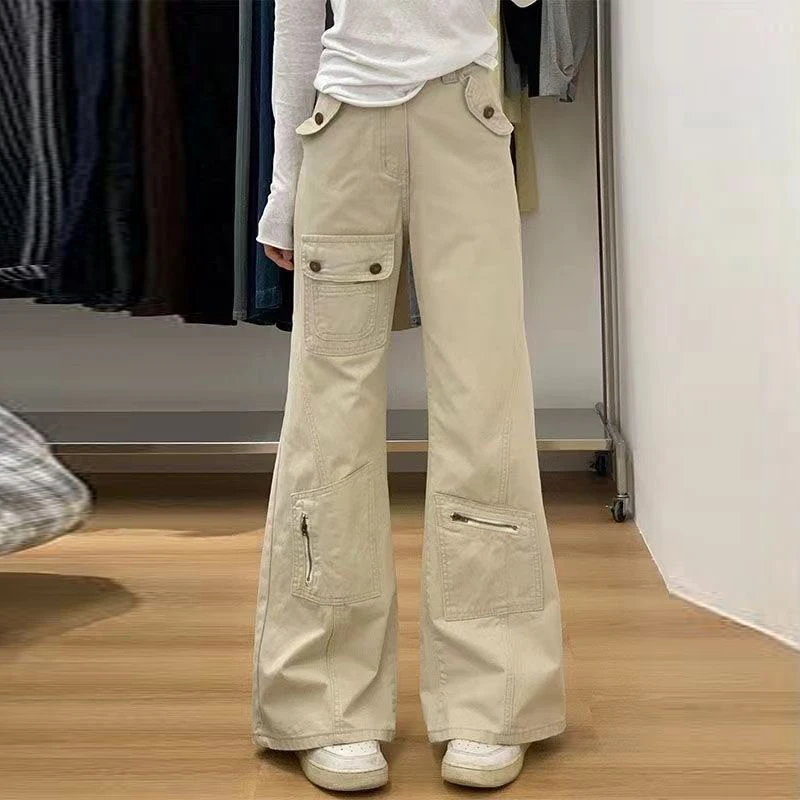 design pocket tooling micro-pull jeans women's summer new high-waisted loose-fitting non-stick legs and thin floor pants