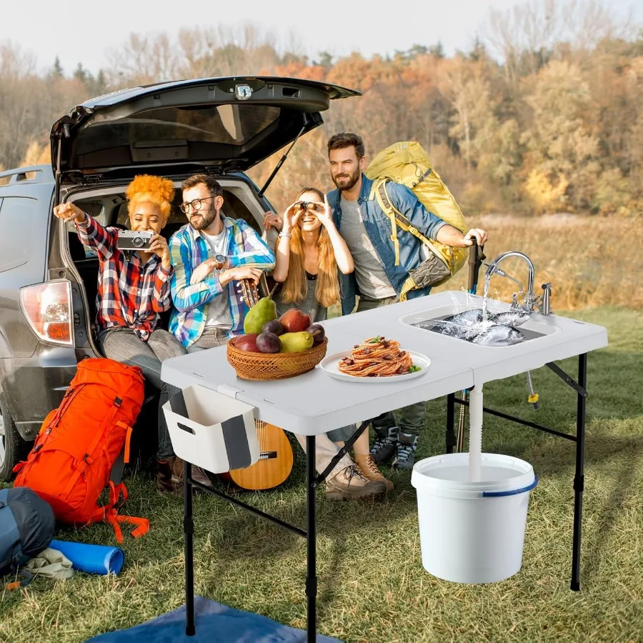 50 طاولة تنظيف الأسماك القابلة للطي مع حوض قابل للطي محطة فيليه خارجية محمولة للتخييم مع محطة مطبخ أصغر قابلة للطي #2