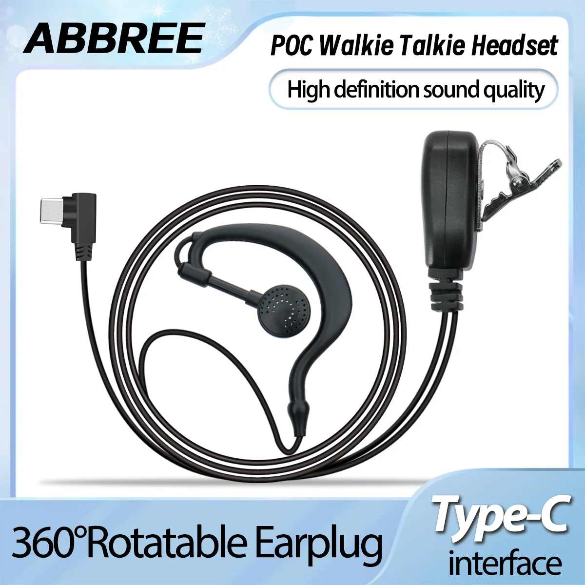 ABBREE PoC Network Walkie Talkie Headset Earphone Type-C 360° Rotatable Earplug Built-in PTT MIC For GP-268 GP-298 ZELLO Radio