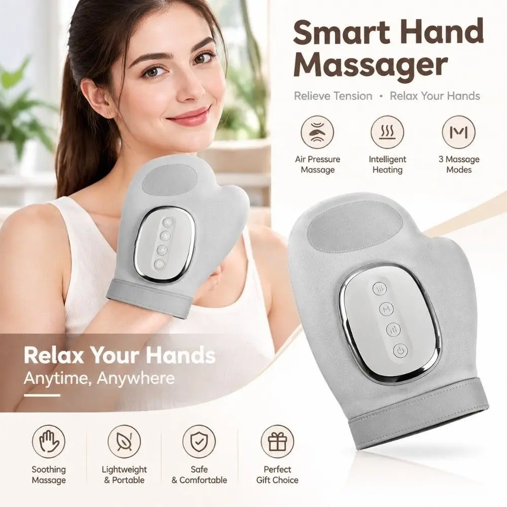 Durable Lightweight Hand Massager Heat Air Compression Massager Finger Massager Portable Hand Care Massager Wrist Joint Care