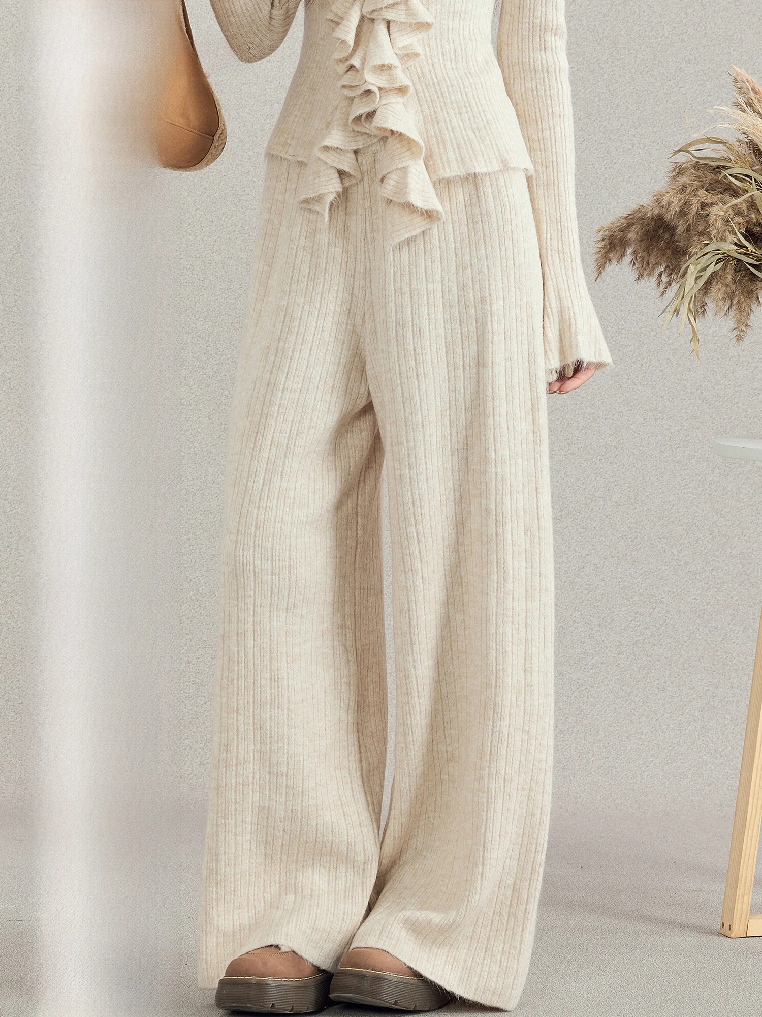 

Женские повседневные вязаные брюки Meng Xiaoqi Lazy Sle с высокой талией, свободного кроя, осенние, новые, универсальные, мягкие, длинные