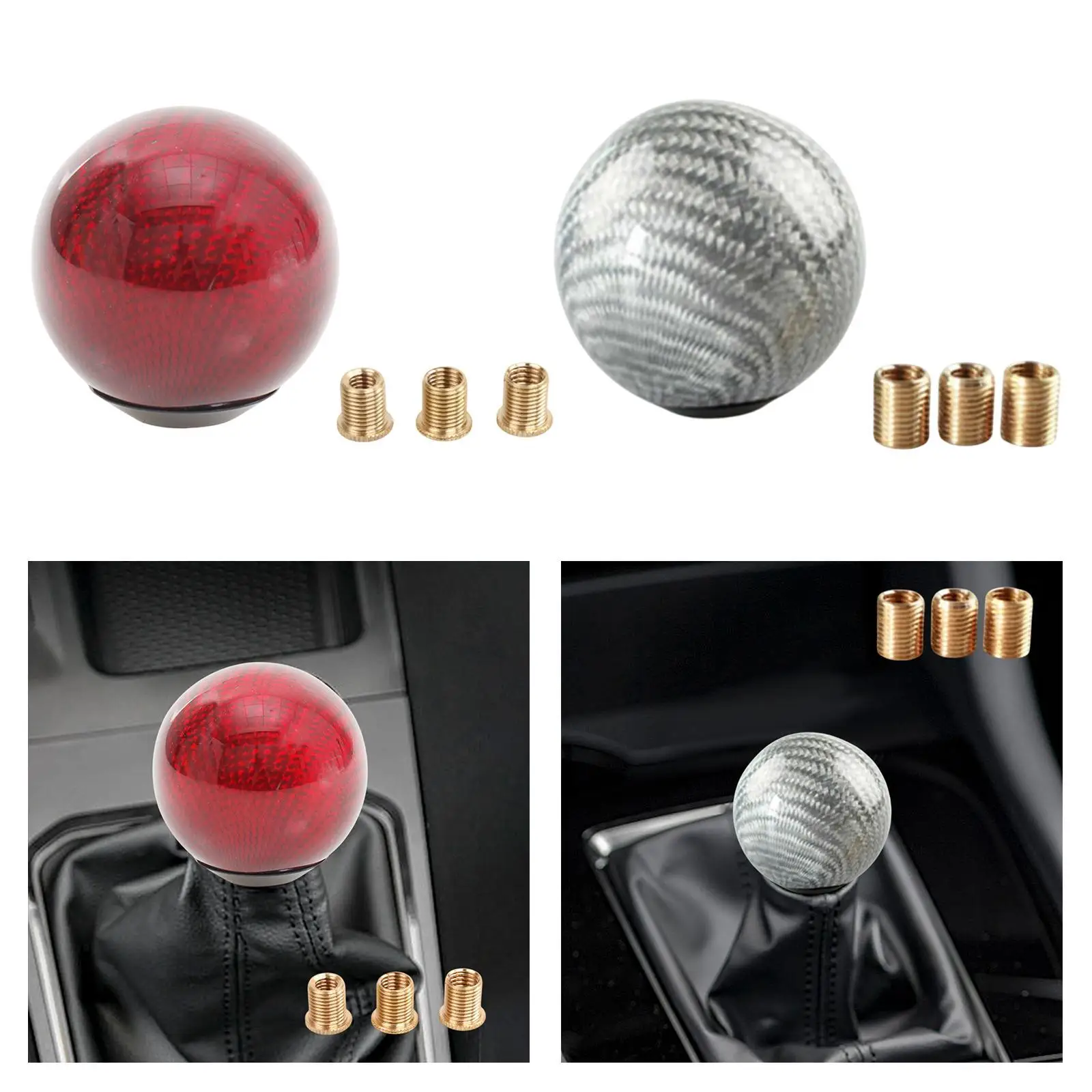 Gear Shifter Knob Ball Design Carbon Fiber with Adapters Universal Auto Interior Accessories for Car Bus