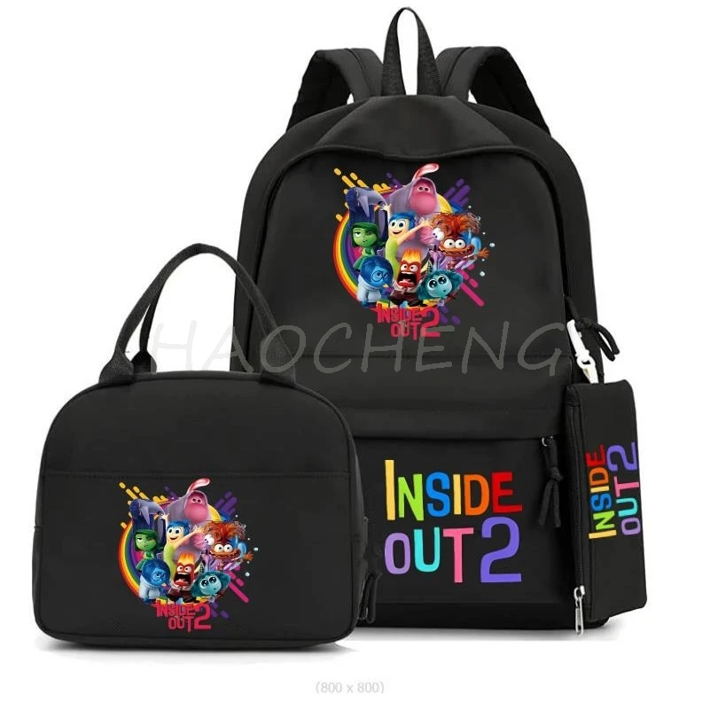 Back To School Anime Schoolbag para Meninos e Meninas Adolescentes, Lunch Bag, Mulheres Mochila, Estojo para Lápis, Inside Out2, Mochila Estudantil, Novo, 3Pcs por Conjunto