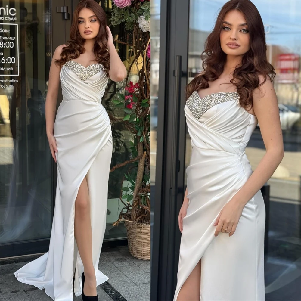 

Customized Exquisite Sweetheart Prom Dresses Simple Satin Evening Dress Classic Beading Sleeveless Bespoke Occasion Gowns