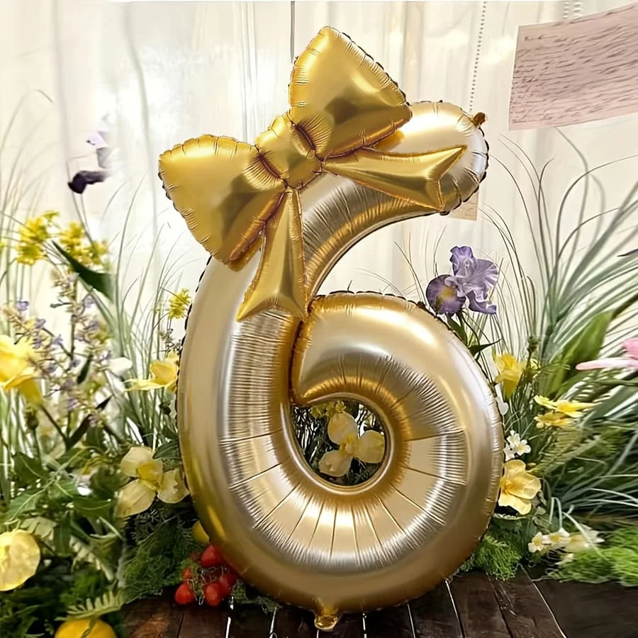 40 Zoll Weiß-Gold Digitalballon mit Schleife, Verwendbar zur Dekoration von Geburtstagsfeiern, Jubiläen und Festlicher Atmosphäre – Detail 6
