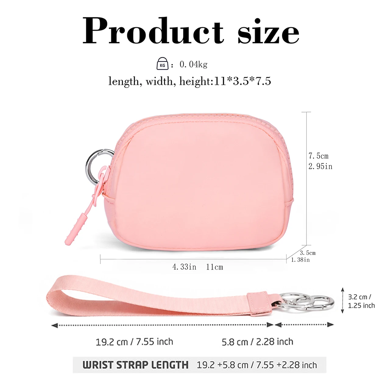Athletica Pink Everywhere Wrist Bag Portable Light Weight Purse Mini Lipstick Storage Bag with Detachable Strap for Women