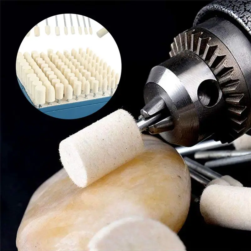 A20F-100 Pieces Of Grinding Wheel Wool Wool Felt Polishing Grinding Wheel Grinding Head 3Mm Handle Polishing Replacement Parts