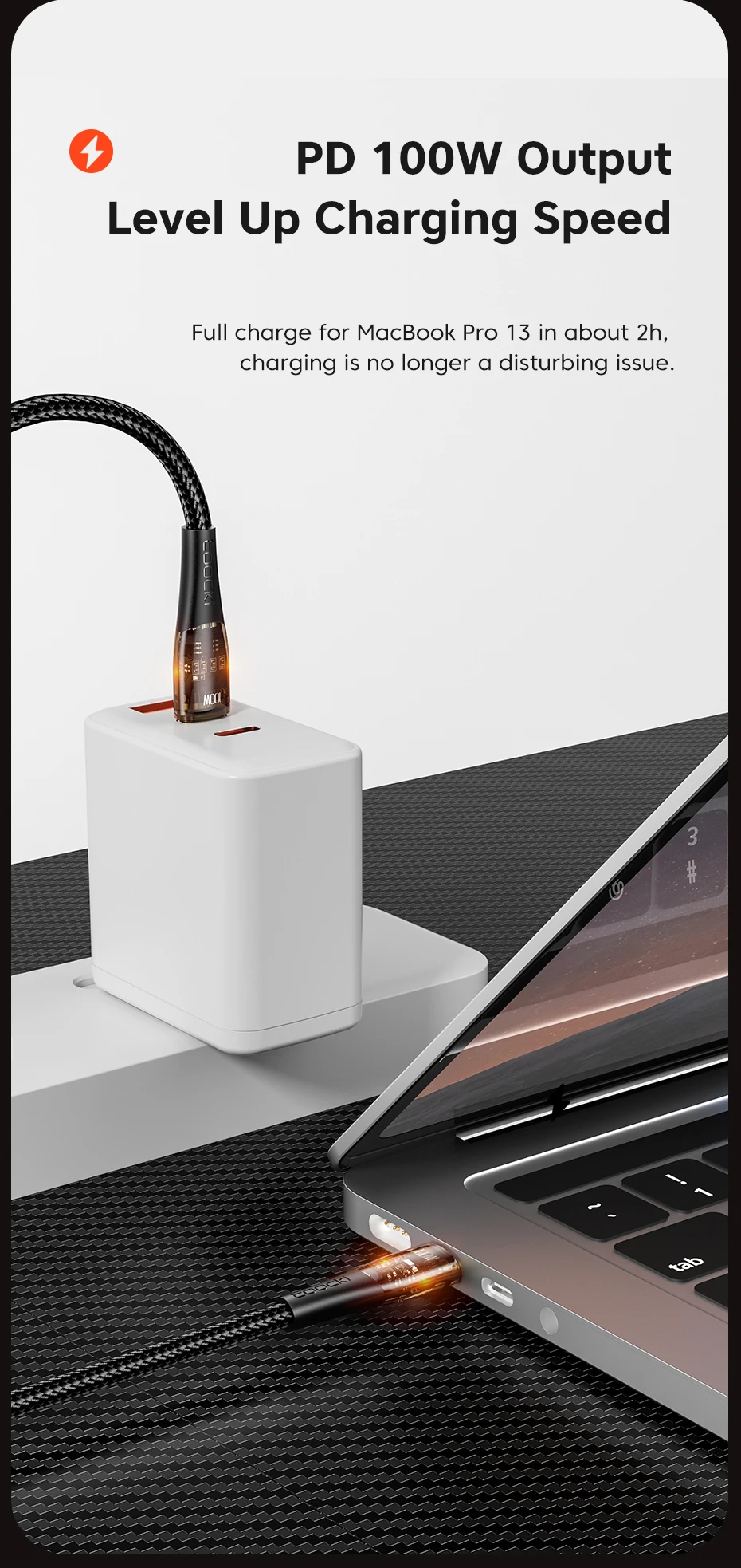 Toocki PD100W/60W Schnellladekabel USB-C zu USB-C für MacBook Air MateBook Samsung 5A Quick Charge Typ-C zu Typ-C Datenkabel – Detail 3